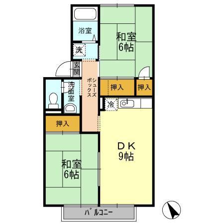 シャインポート屋島AD棟B棟(2DK/2階)の間取り写真