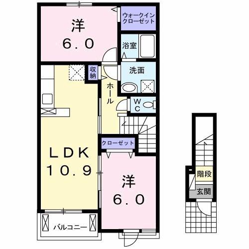 ハピネス 北島C(2LDK/2階)の間取り写真