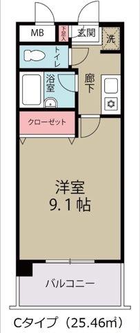 リバレイン(1K/4階)の間取り写真
