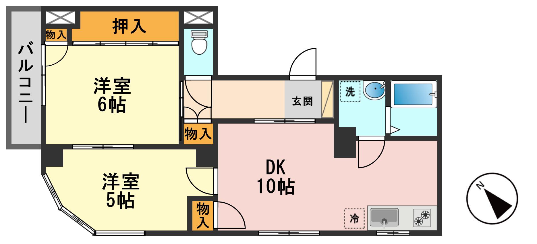 セシオン松江(2LDK/6階)の間取り写真
