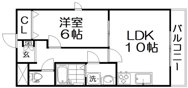 グランコスモ交野(1LDK/2階)の間取り写真