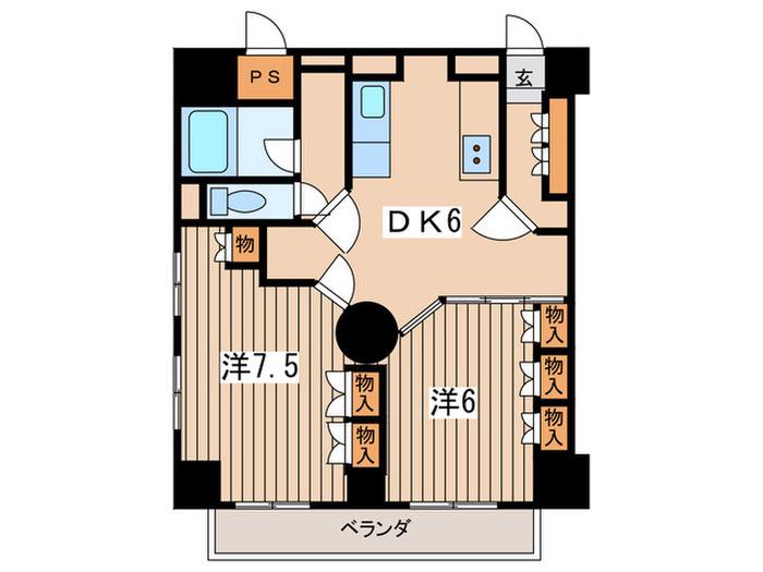 鎧橋ビル(2DK/10階)の間取り写真