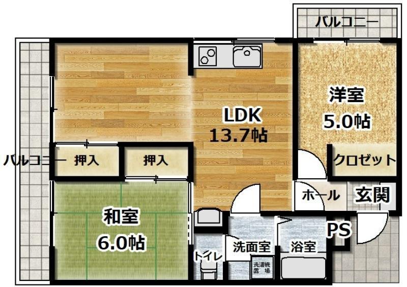 ルミウス片山(2LDK/4階)の間取り写真