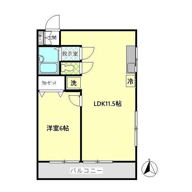 ゼフィールマンションB棟(1LDK/2階)の間取り写真