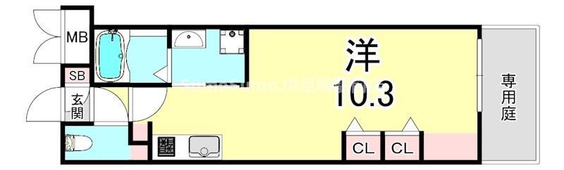 エスタジオ塚口(1K/1階)の間取り写真