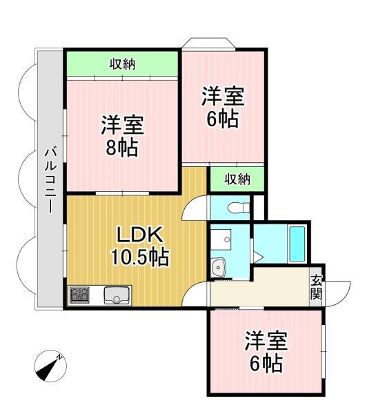 ハイツ長岡京(3LDK/1階)の間取り写真