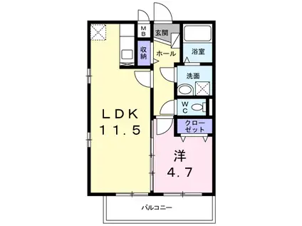 エムメゾン(1LDK/1階)の間取り写真