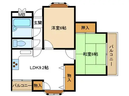 リバーコート箕面(2DK/3階)の間取り写真