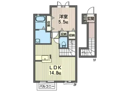 さくらハイツ(1LDK/2階)の間取り写真