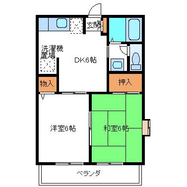 ハーモネートII(2DK/1階)の間取り写真