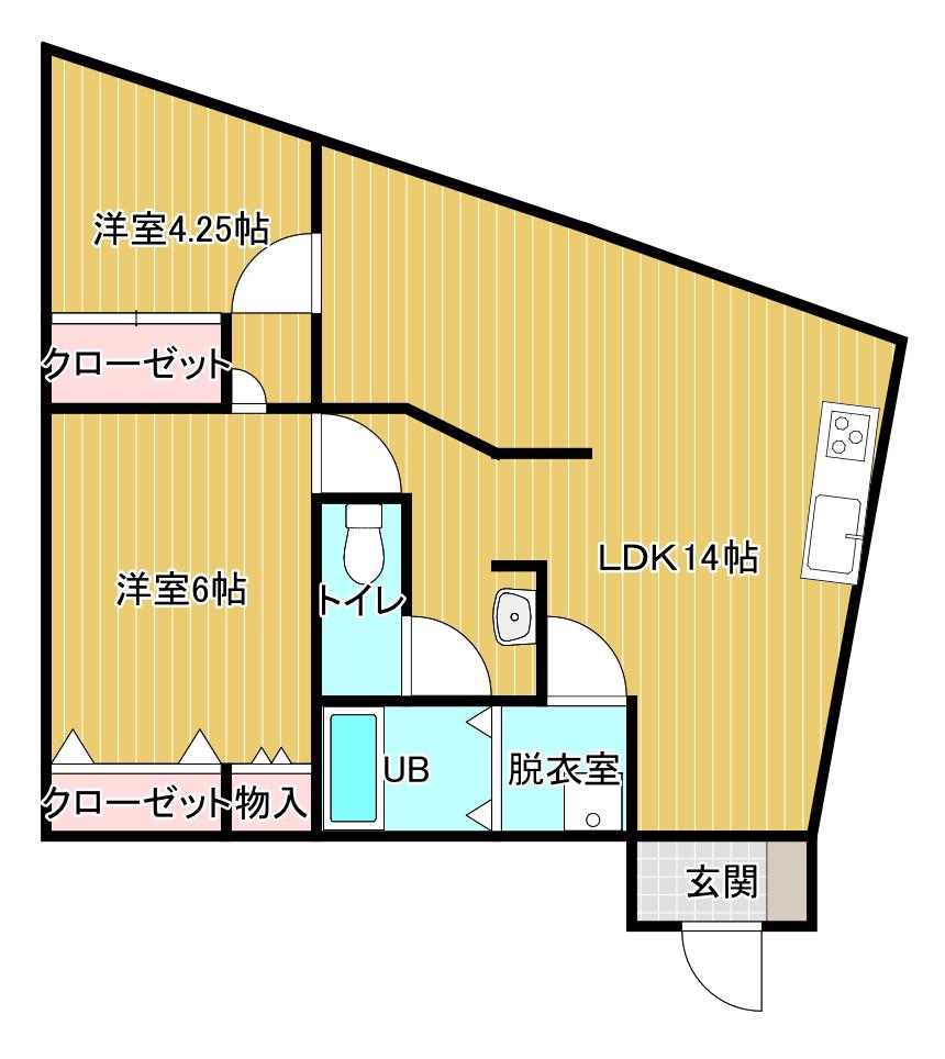 嘉麻川ビル(2DK/6階)の間取り写真