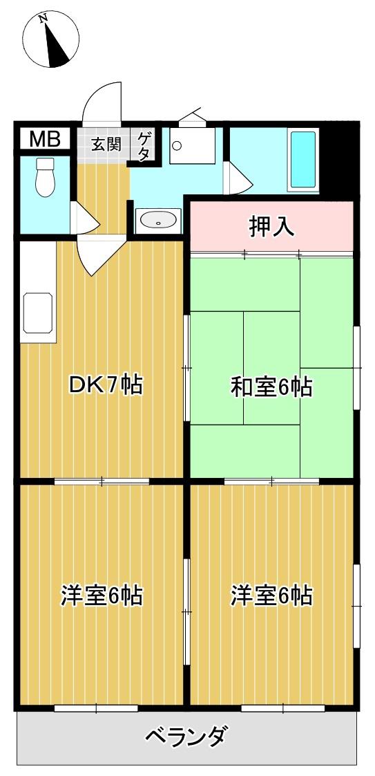 グローリアスシティヒラタ(3DK/3階)の間取り写真