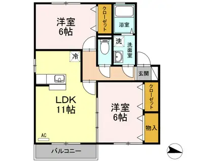 ライフモア守上B棟(2LDK/2階)の間取り写真