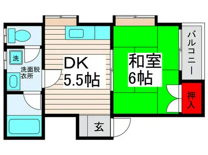 オキノハイツ1(1DK/2階)の間取り写真