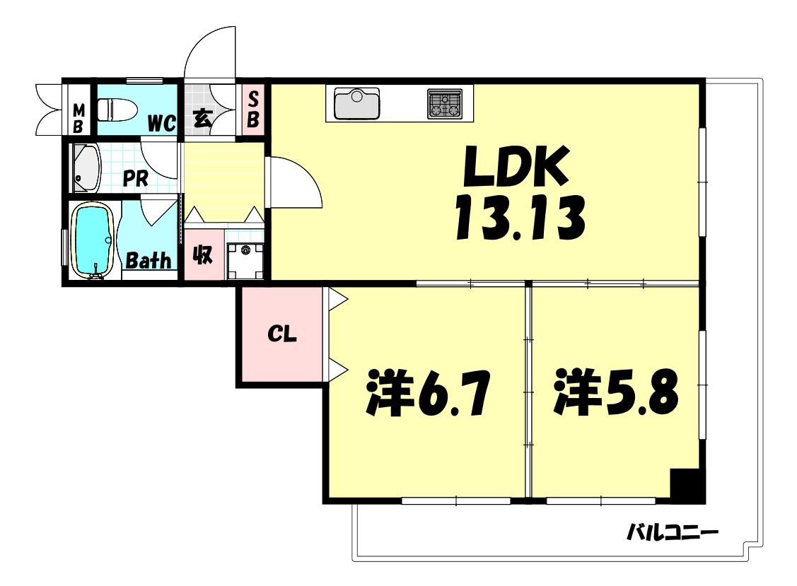 神戸中山手ハウス(2LDK/4階)の間取り写真