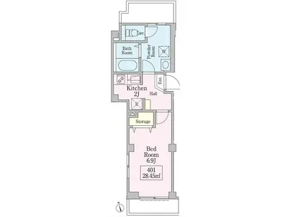 東麻布レジデンス(1K/4階)の間取り写真