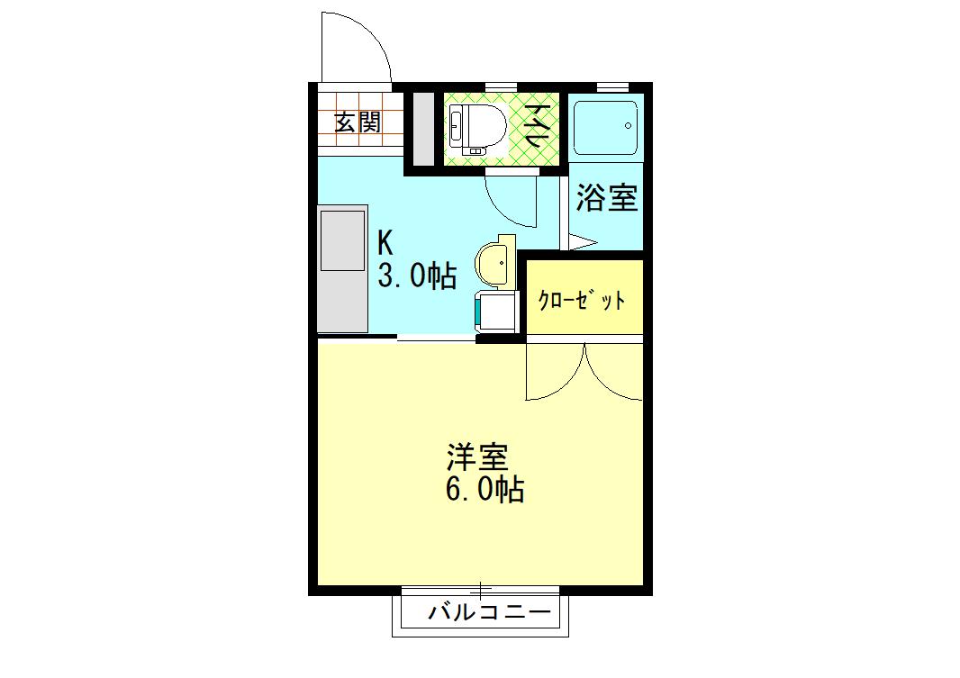 メゾンアミータ(1K/1階)の間取り写真