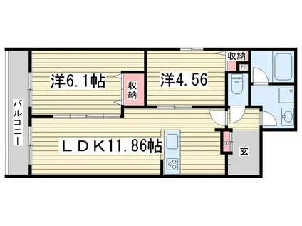 イスターナイマイ鴨川西(2LDK/2階)の間取り写真