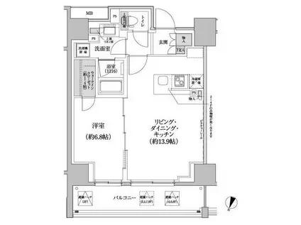 パークハビオ渋谷本町レジデンス(1LDK/9階)の間取り写真