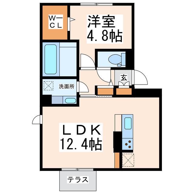 ハッピーバレー(1LDK/1階)の間取り写真