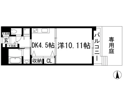 アパートメントハウス姫室(1DK/1階)の間取り写真