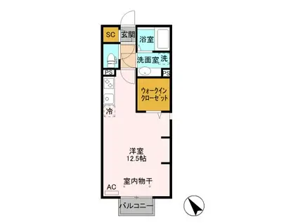 ミラマール(ワンルーム/1階)の間取り写真