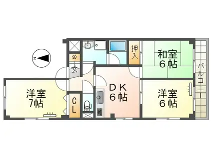 ＪＲ東海道本線 甲子園口駅 徒歩7分 3階建 築27年(3DK/3階)の間取り写真