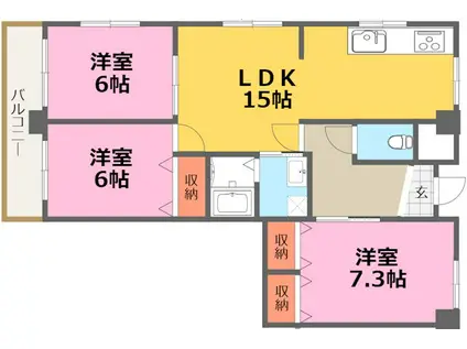 グリーンハイツ足立(3LDK/6階)の間取り写真