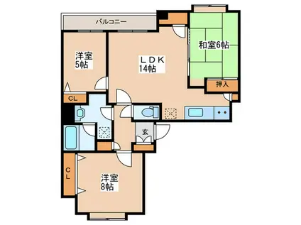 第2九条シャトー桂和(3LDK/6階)の間取り写真