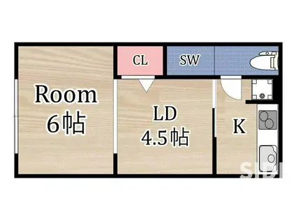 はちふく文化GAMO-4(1LDK/2階)の間取り写真