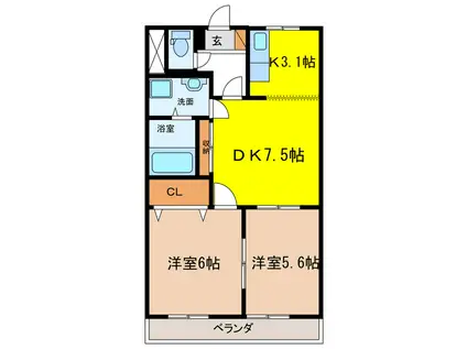 コーポあすかI(2LDK/2階)の間取り写真
