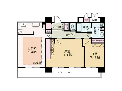 ローレルタワー梅田(2LDK/30階)の間取り写真