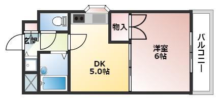サンハイム庚午南(1DK/4階)の間取り写真