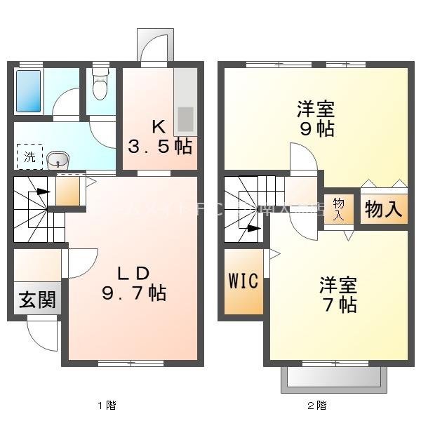 グランデ ビラッジョ B(2LDK/1階)の間取り写真