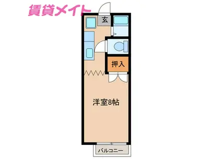 パティオ西山B棟(ワンルーム/2階)の間取り写真