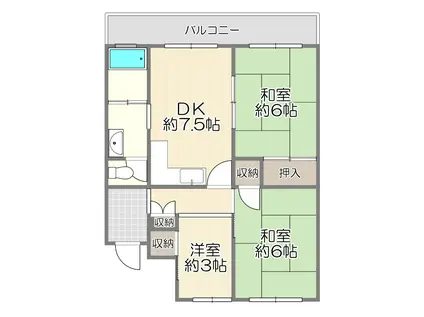 枚方ハイツ3号棟(2SDK/2階)の間取り写真