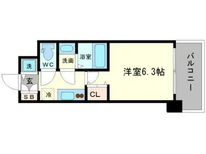 レジュールアッシュ難波南(1K/7階)の間取り写真