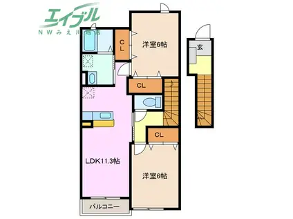 フォレストハナミズキA(2LDK/2階)の間取り写真