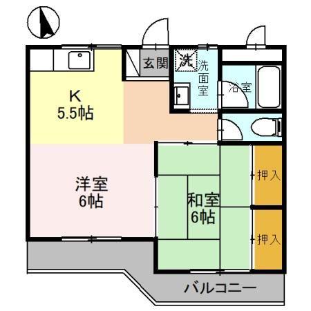 エクメーネ西沢(2K/2階)の間取り写真