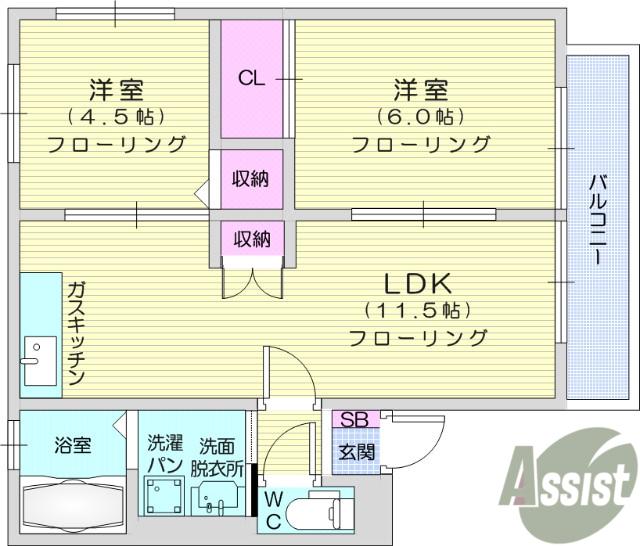 シティハイム手倉田(2LDK/2階)の間取り写真
