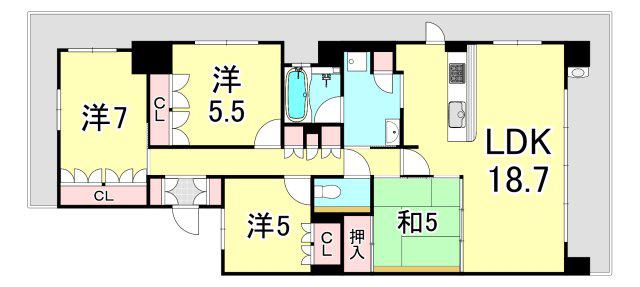 BELISTA西宮北口(4LDK/5階)の間取り写真
