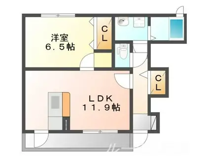 グロワールB(1LDK/1階)の間取り写真