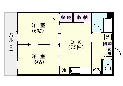 SKコーポ原良(2DK/5階)の間取り写真