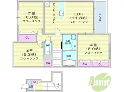 リバーサイド無限 Ⅱ(3LDK/2階)の間取り写真