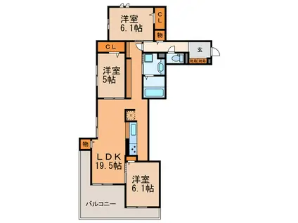 カサブランカ(3LDK/3階)の間取り写真