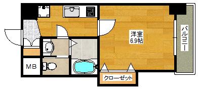 LUXE東三国III(1K/5階)の間取り写真