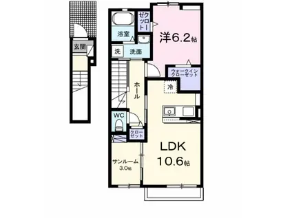 プラシードヒル X(1LDK/2階)の間取り写真