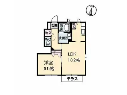 ヴィラシーン神辺B棟(1LDK/1階)の間取り写真
