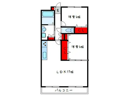 ベルデュール垣内(2LDK/2階)の間取り写真