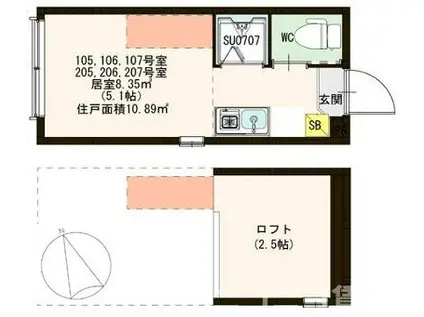 ハーモニーテラス松庵(ワンルーム/1階)の間取り写真